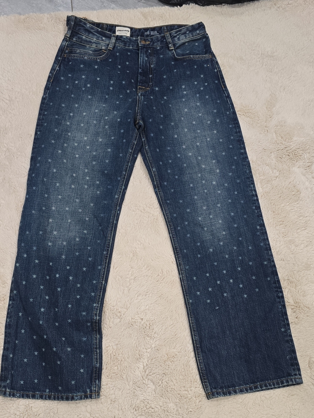 Pilcro Dark Blue Star-Print Straight-Leg Jeans